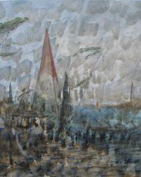 Fantasia con piramide, 2010, olio su tela, cm 70x100